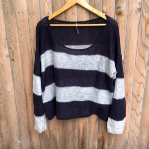 Free People mohair blend striped purple grey loose fit pullover sweater size L